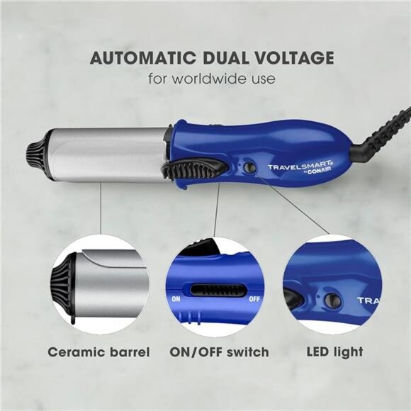 Travel Curling Iron, Mini 1 Inch Ceramic Curling Iron in Blue - Picture 2 of 7